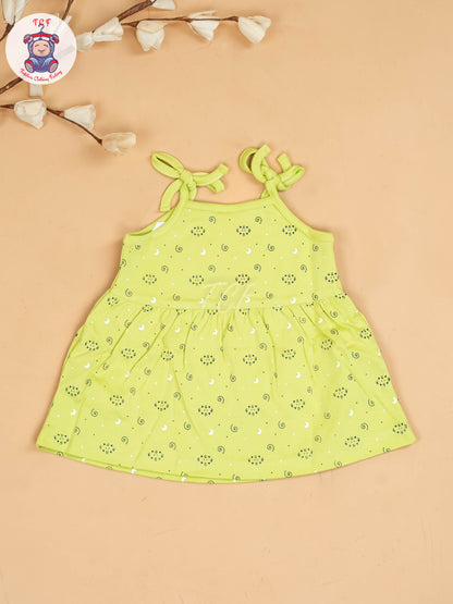Green -Girls Printed Ethnic Knot Frocks
