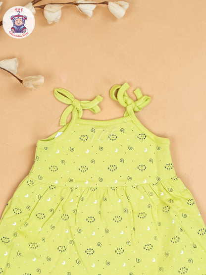 Green -Girls Printed Ethnic Knot Frocks