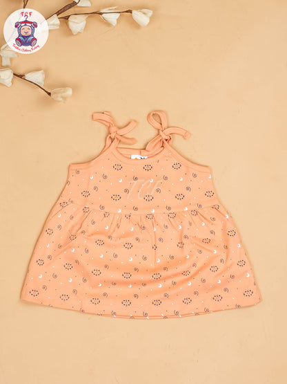Peach -Girls Printed Ethnic Knot Frocks