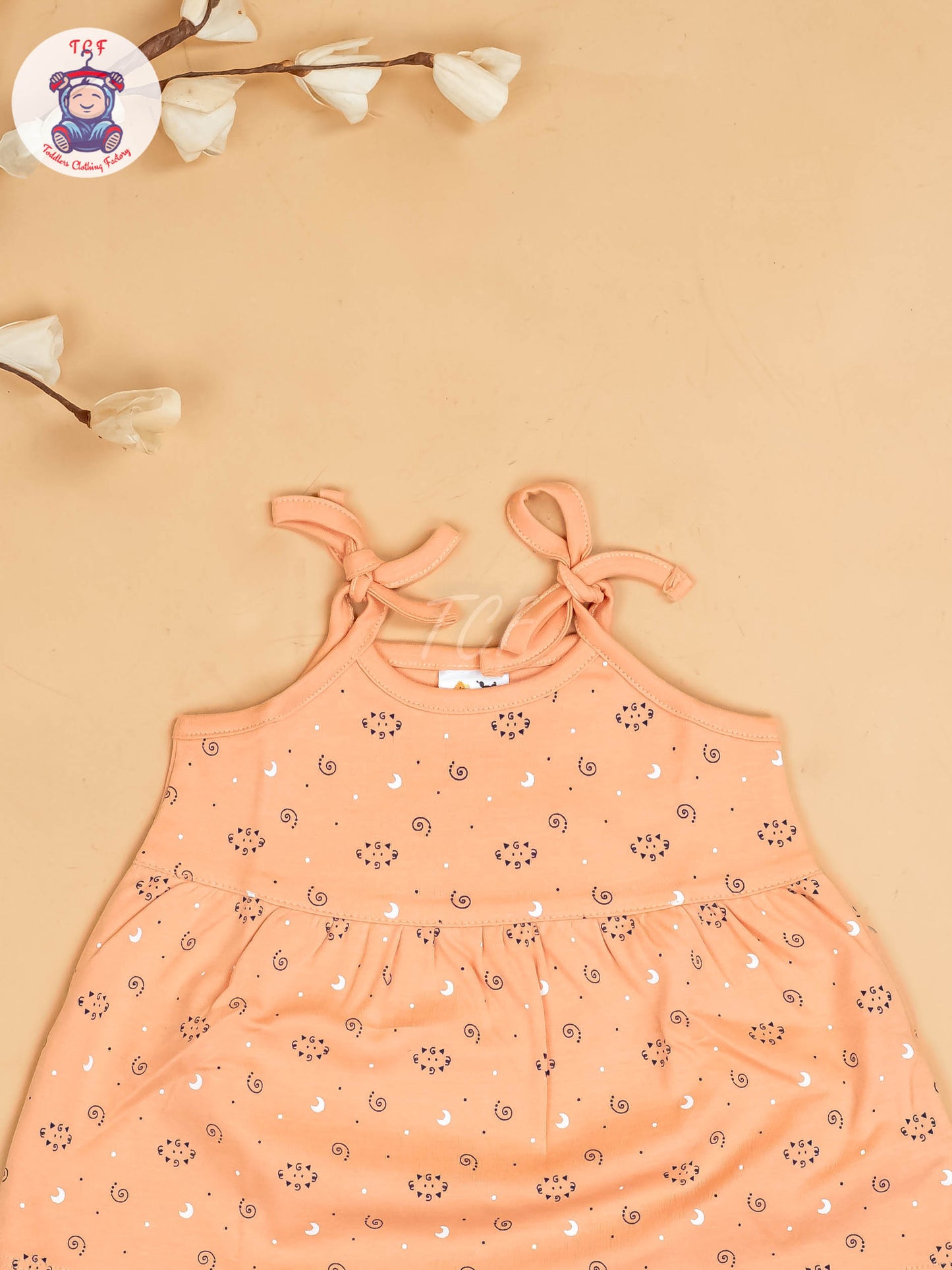 Peach -Girls Printed Ethnic Knot Frocks