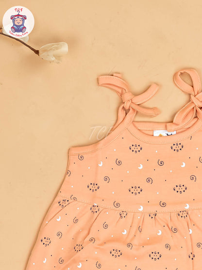 Peach -Girls Printed Ethnic Knot Frocks