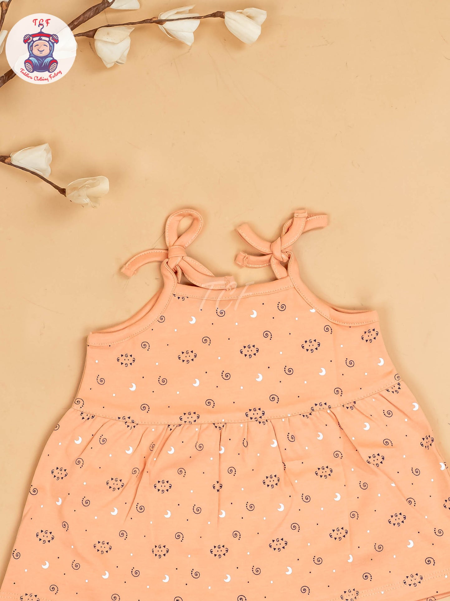 Peach -Girls Printed Ethnic Knot Frocks