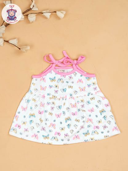 Pink -Girls Printed Ethnic Knot Frocks
