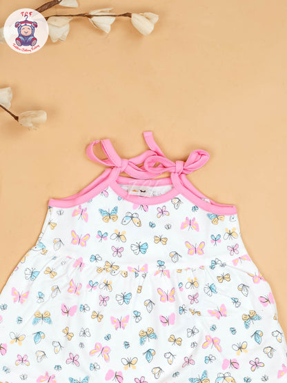 Pink -Girls Printed Ethnic Knot Frocks