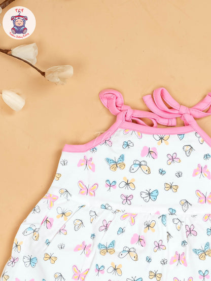 Pink -Girls Printed Ethnic Knot Frocks