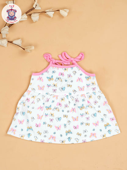 Pink -Girls Printed Ethnic Knot Frocks