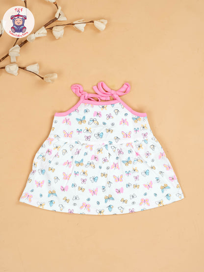 Pink -Girls Printed Ethnic Knot Frocks