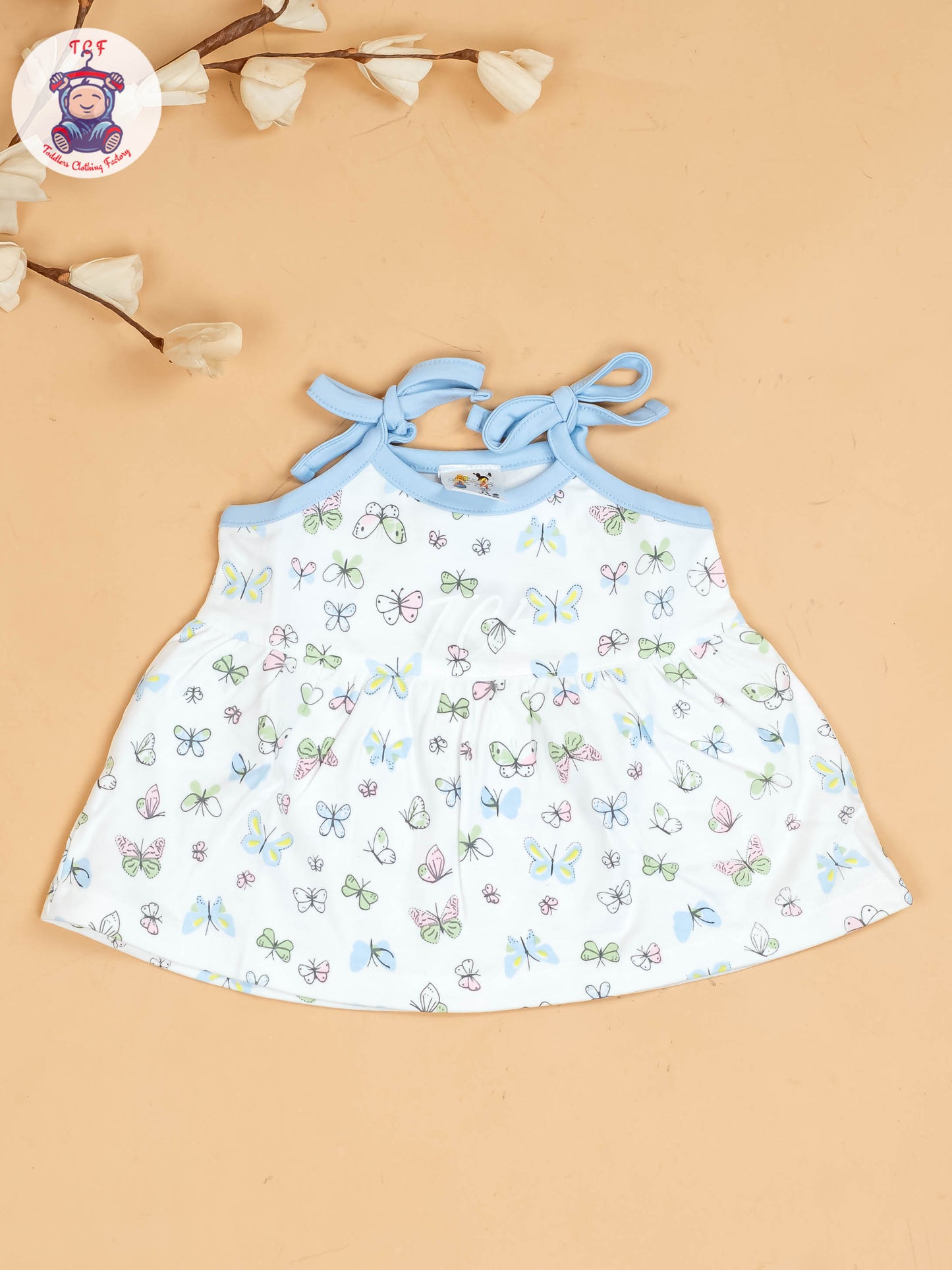 Sky Blue -Girls Printed Ethnic Knot Frocks