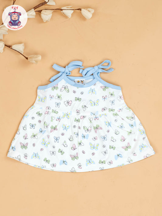 Sky Blue -Girls Printed Ethnic Knot Frocks