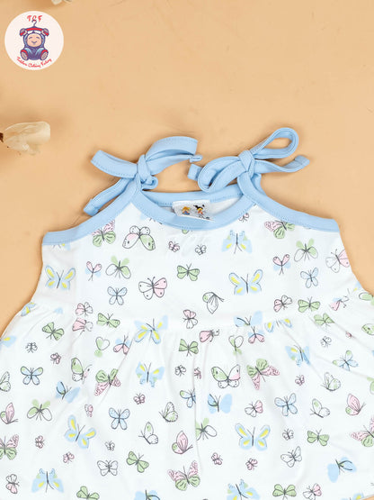 Sky Blue -Girls Printed Ethnic Knot Frocks
