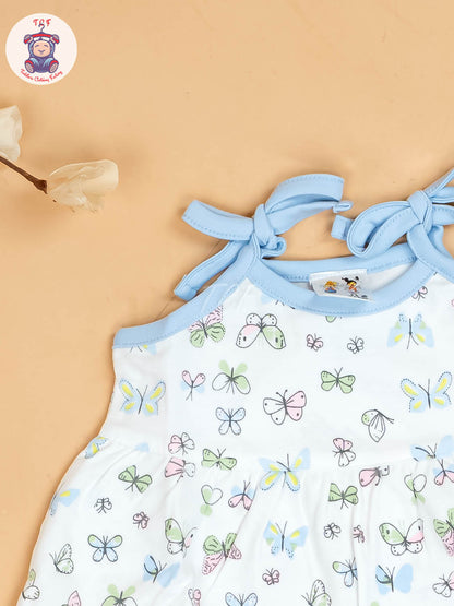 Sky Blue -Girls Printed Ethnic Knot Frocks