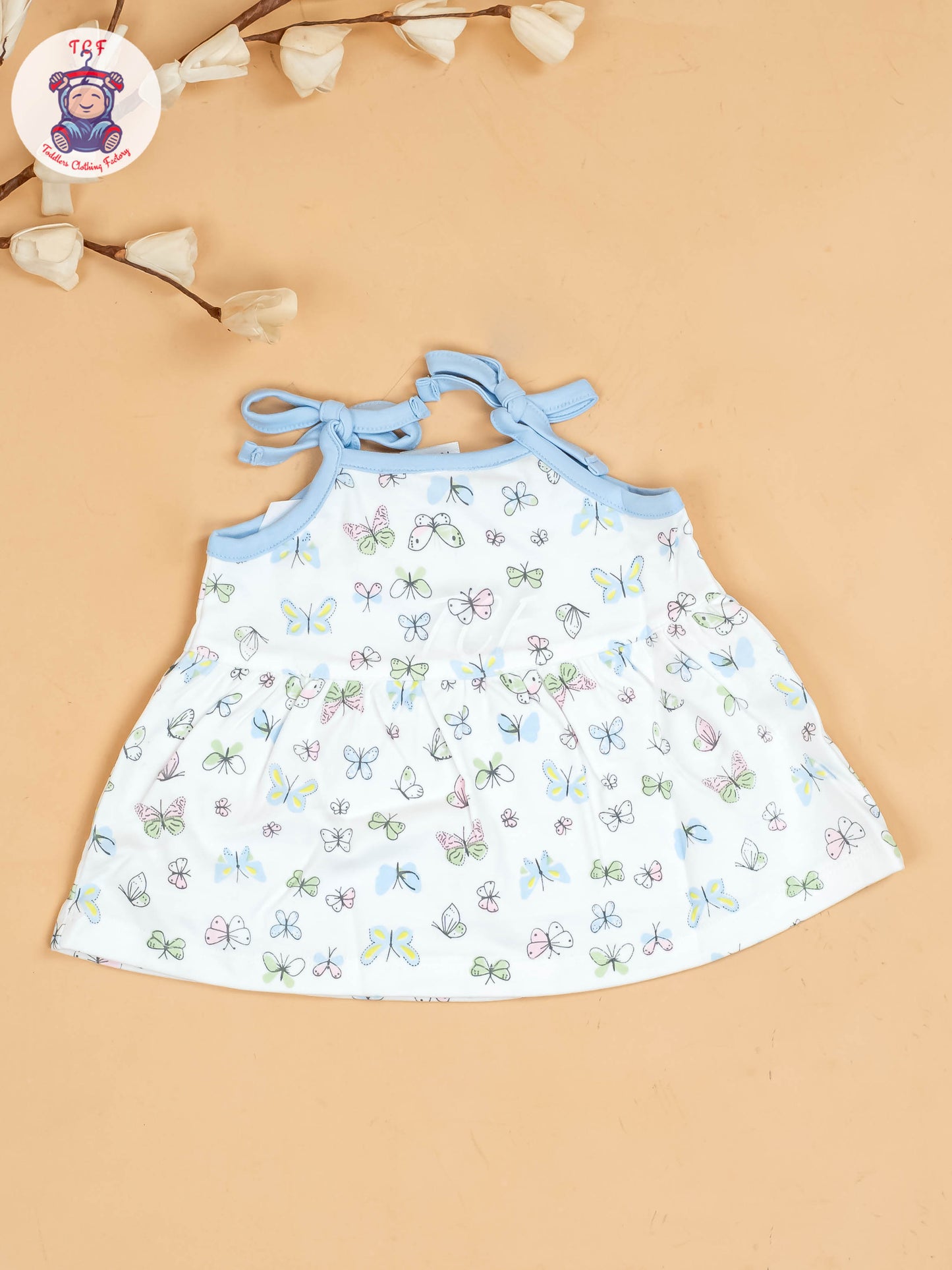 Sky Blue -Girls Printed Ethnic Knot Frocks