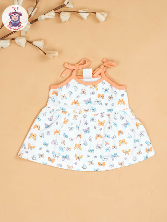 Orange -Girls Printed Ethnic Knot Frocks