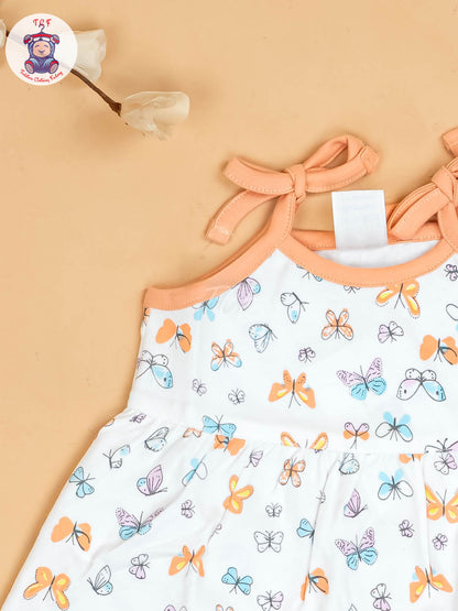 Orange -Girls Printed Ethnic Knot Frocks