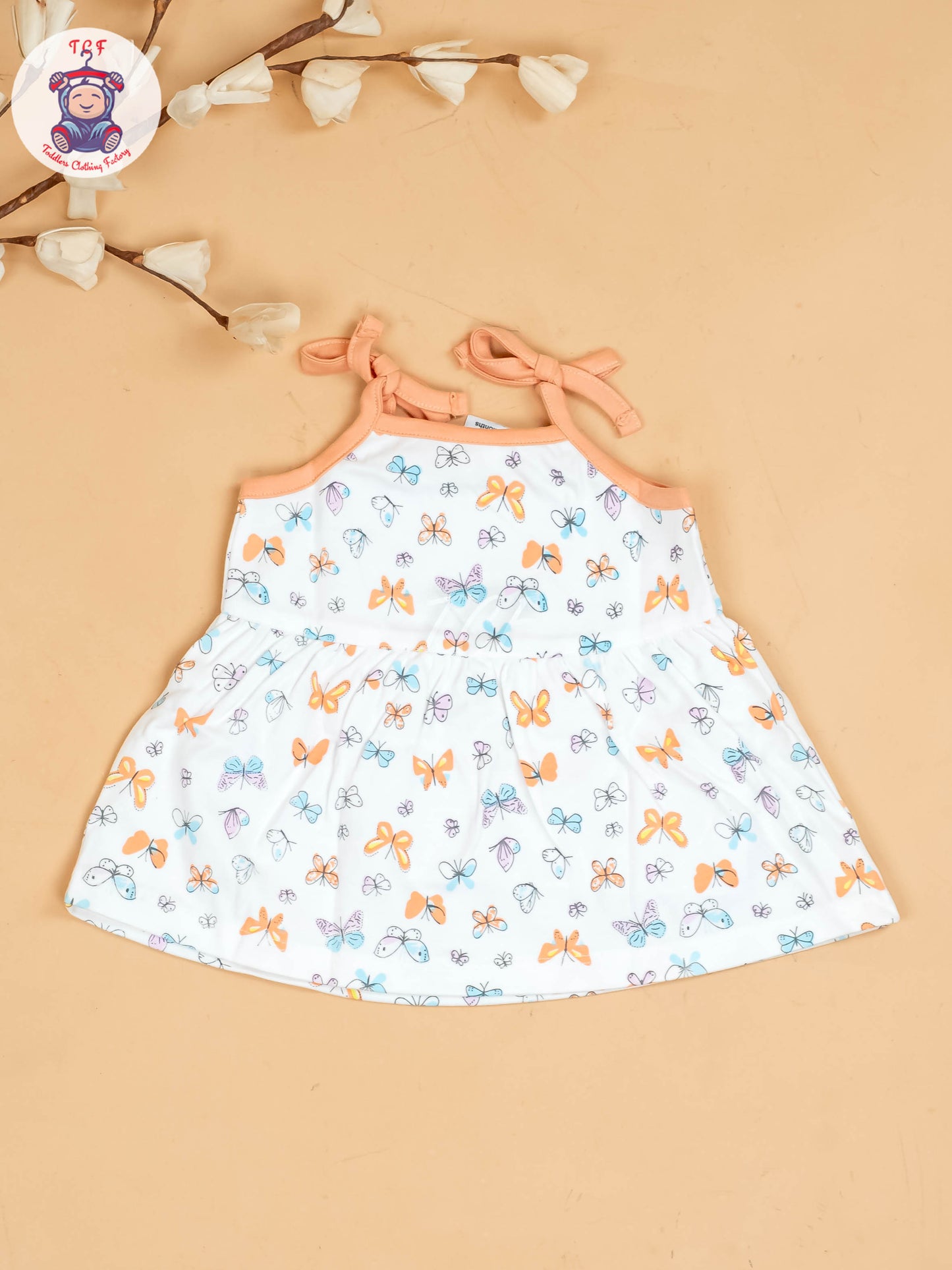 Orange -Girls Printed Ethnic Knot Frocks