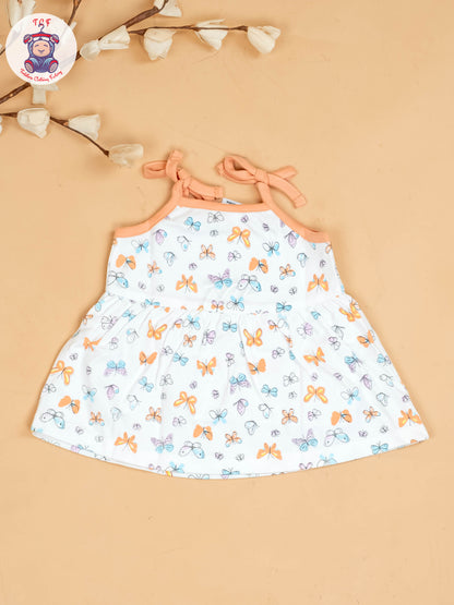 Orange -Girls Printed Ethnic Knot Frocks