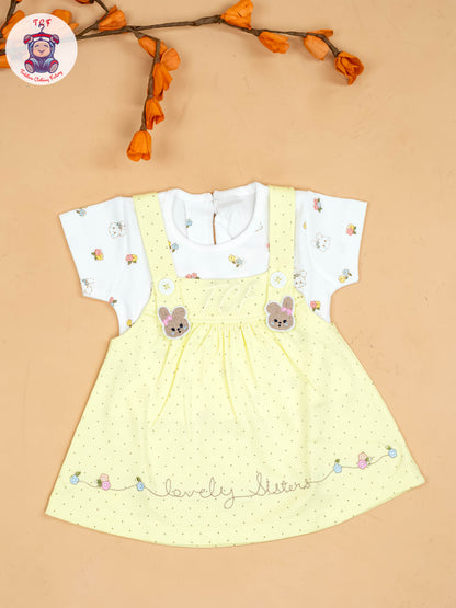 Light Green & White - Girls Printed Casual Frocks