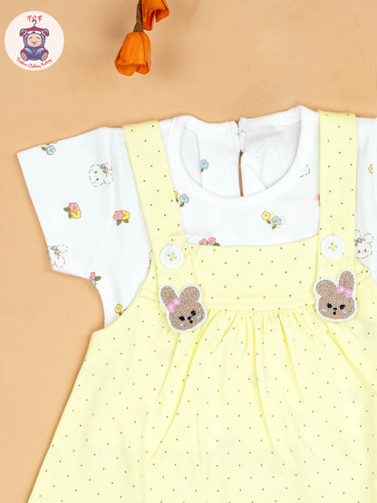 Light Green & White - Girls Printed Casual Frocks