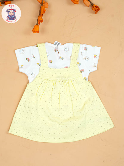 Light Green & White - Girls Printed Casual Frocks
