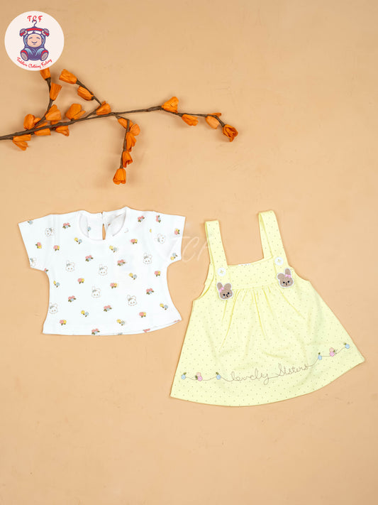 Light Green & White - Girls Printed Casual Frocks
