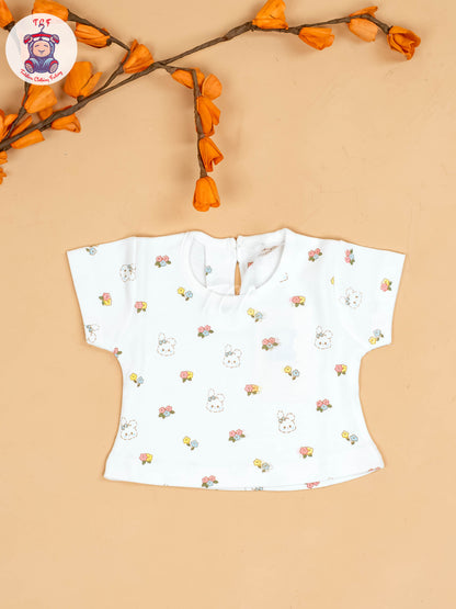 Light Green & White - Girls Printed Casual Frocks
