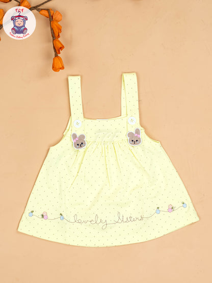 Light Green & White - Girls Printed Casual Frocks