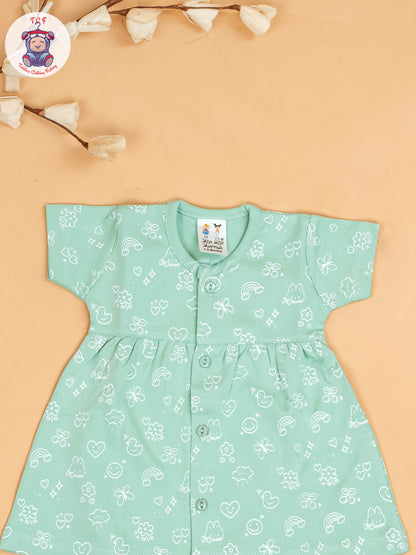 Green - Girls Printed Ethnic Frocks