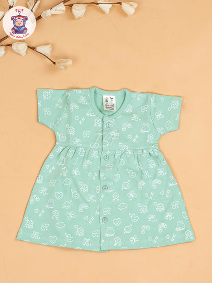 Green - Girls Printed Ethnic Frocks