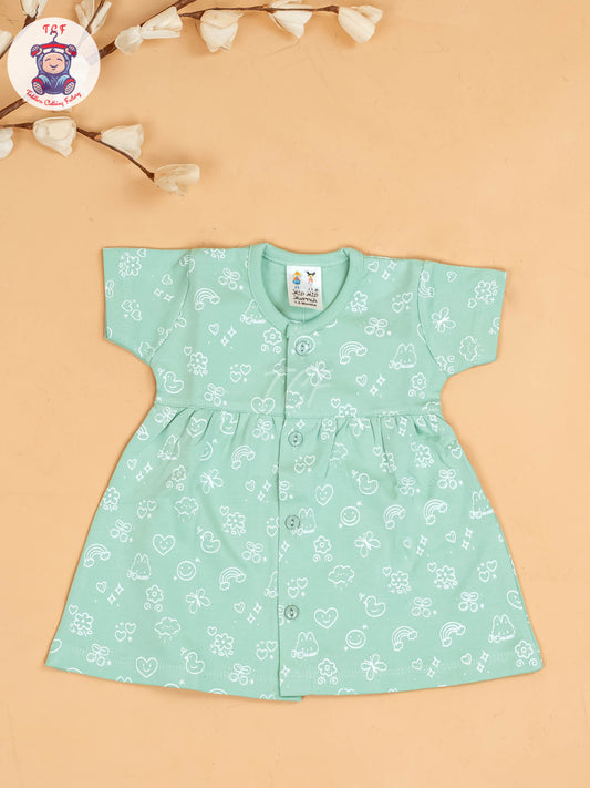 Green - Girls Printed Ethnic Frocks