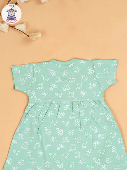 Green - Girls Printed Ethnic Frocks