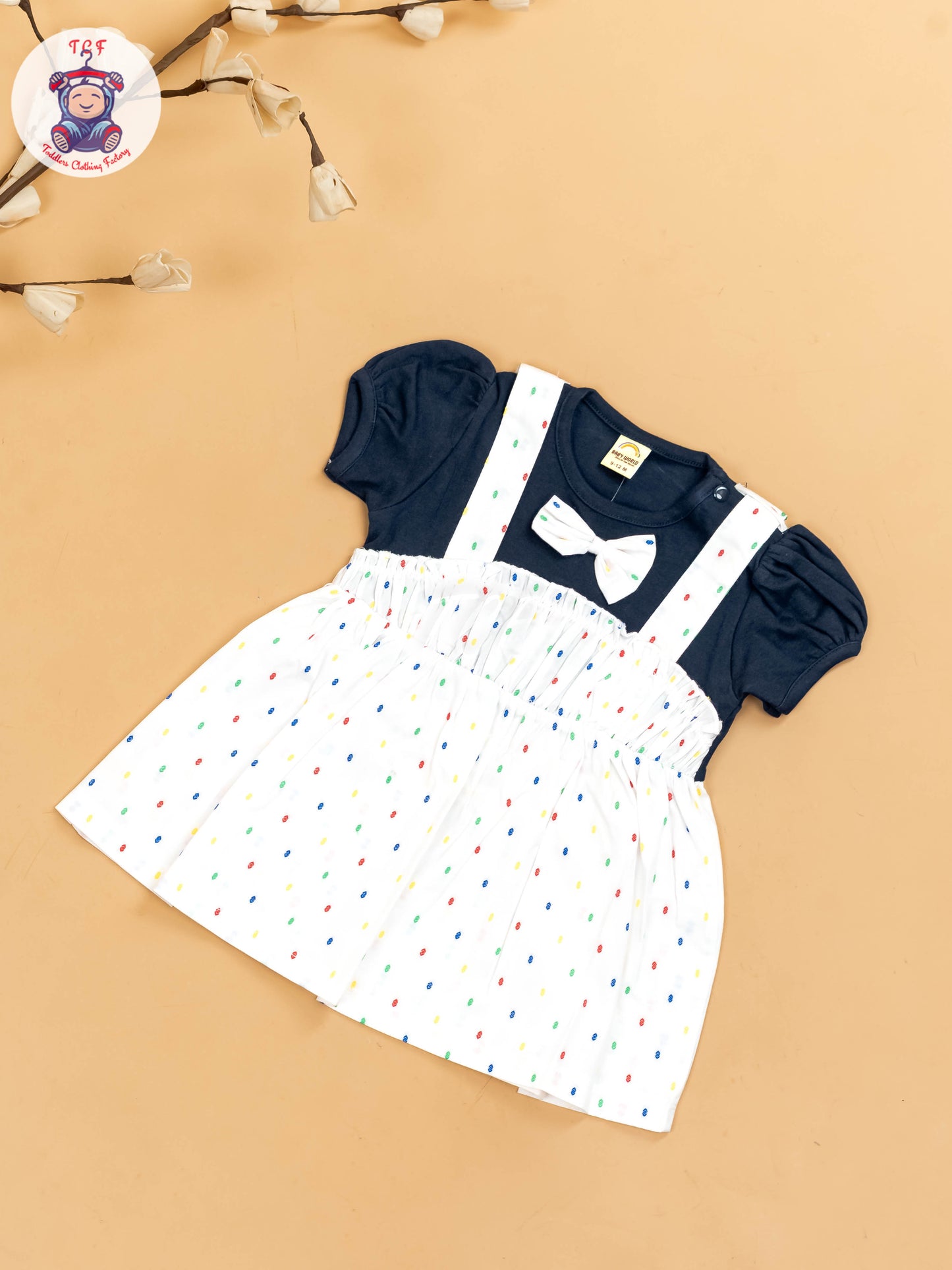 Navy Blue & White - Girls Printed Frocks