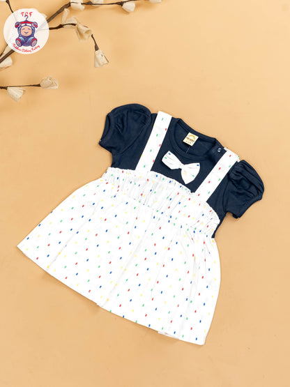 Navy Blue & White - Girls Printed Frocks