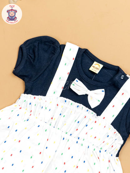 Navy Blue & White - Girls Printed Frocks
