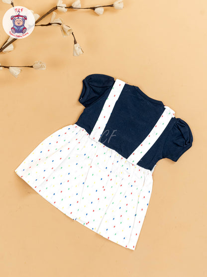 Navy Blue & White - Girls Printed Frocks