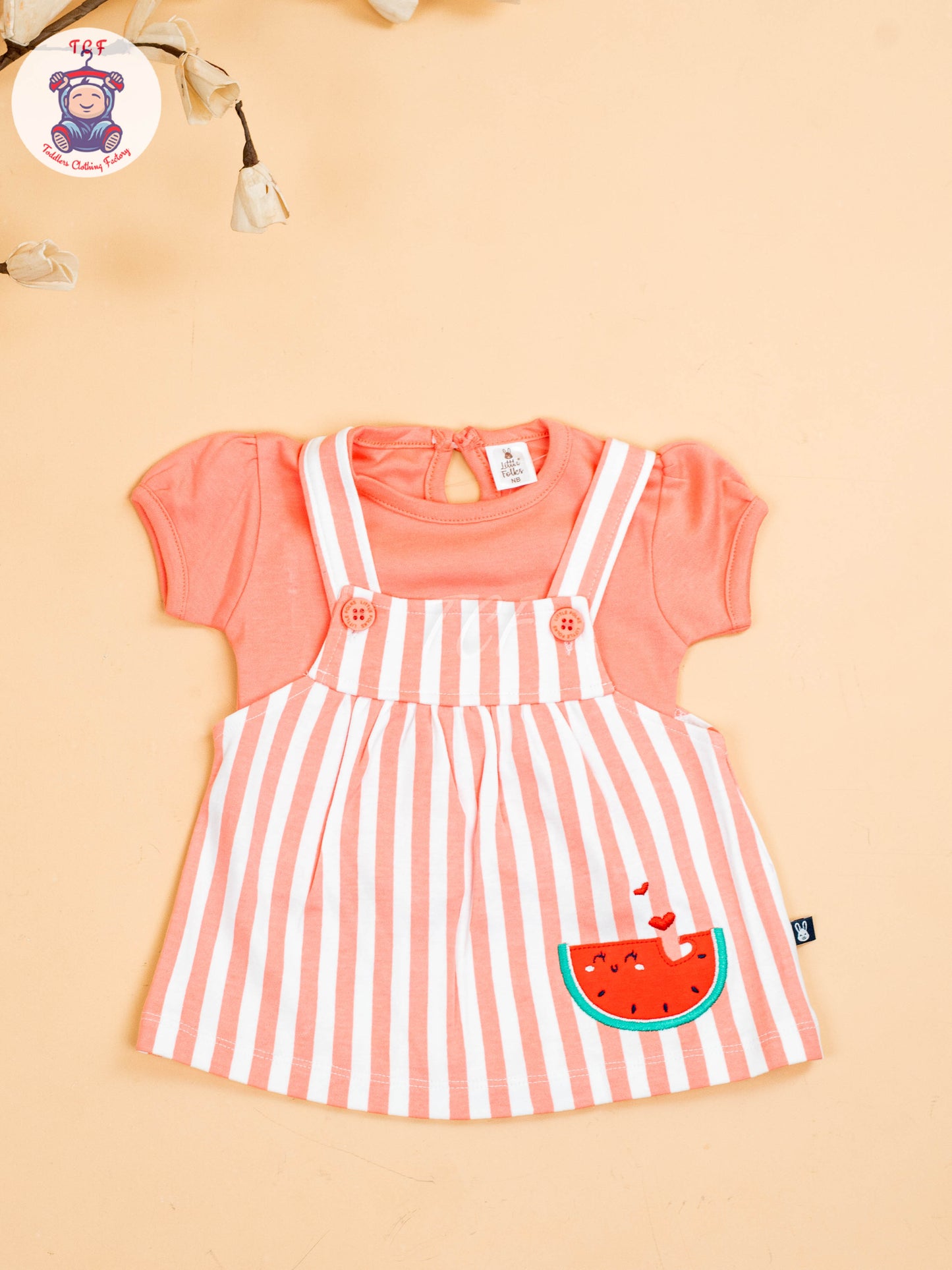 Peach & White - Girls Stripes Printed Frocks