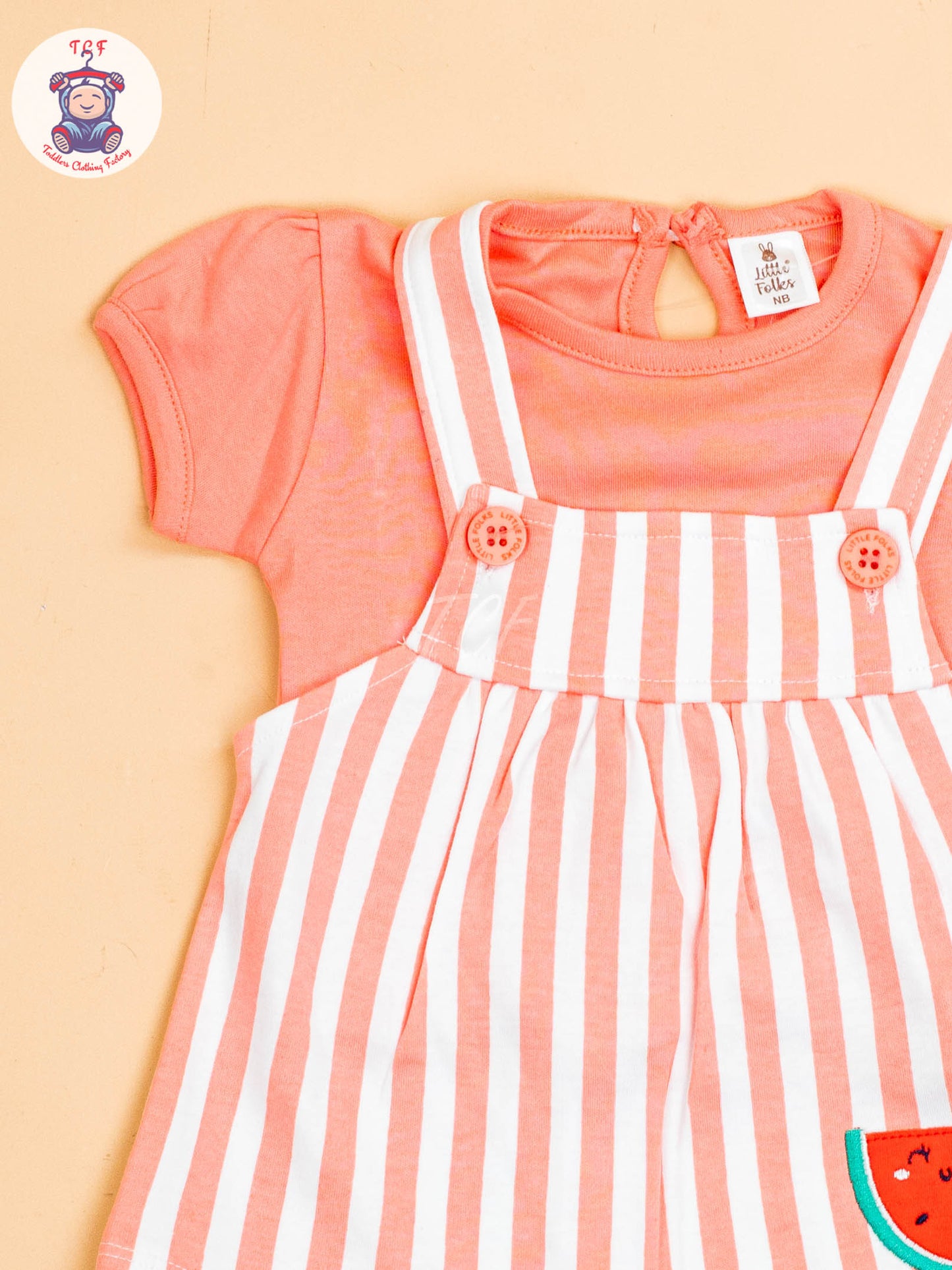 Peach & White - Girls Stripes Printed Frocks