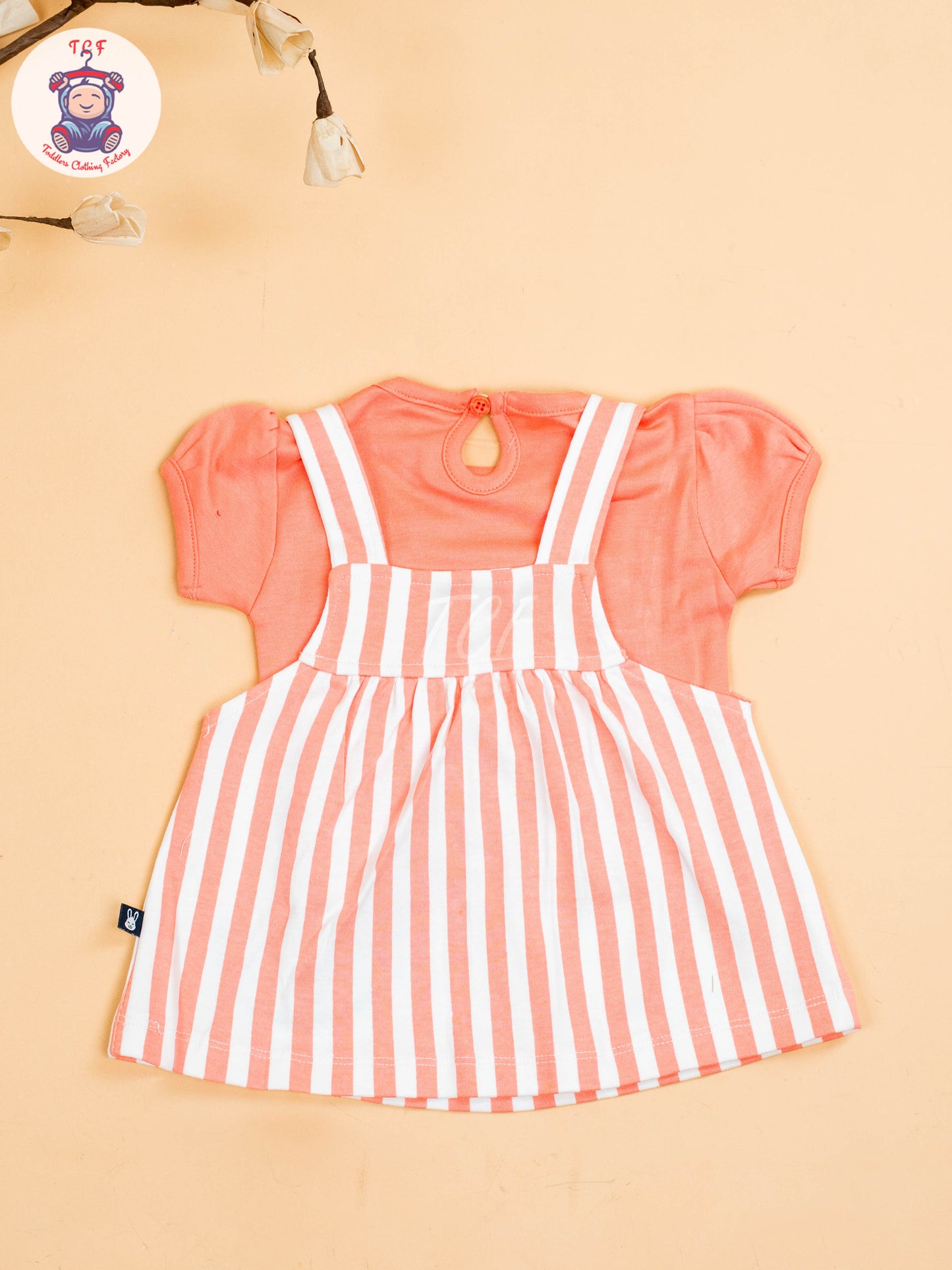 Peach & White - Girls Stripes Printed Frocks