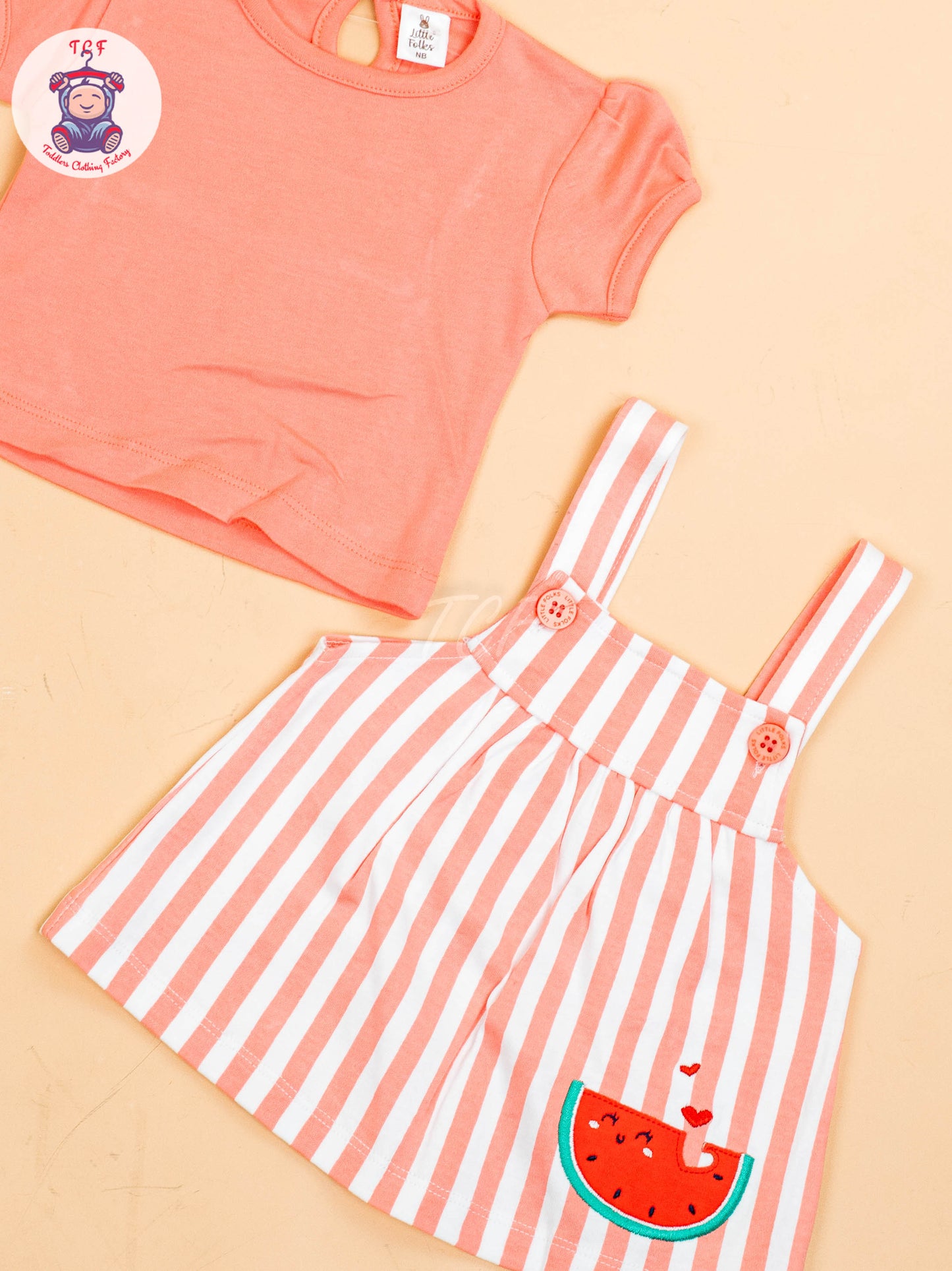 Peach & White - Girls Stripes Printed Frocks