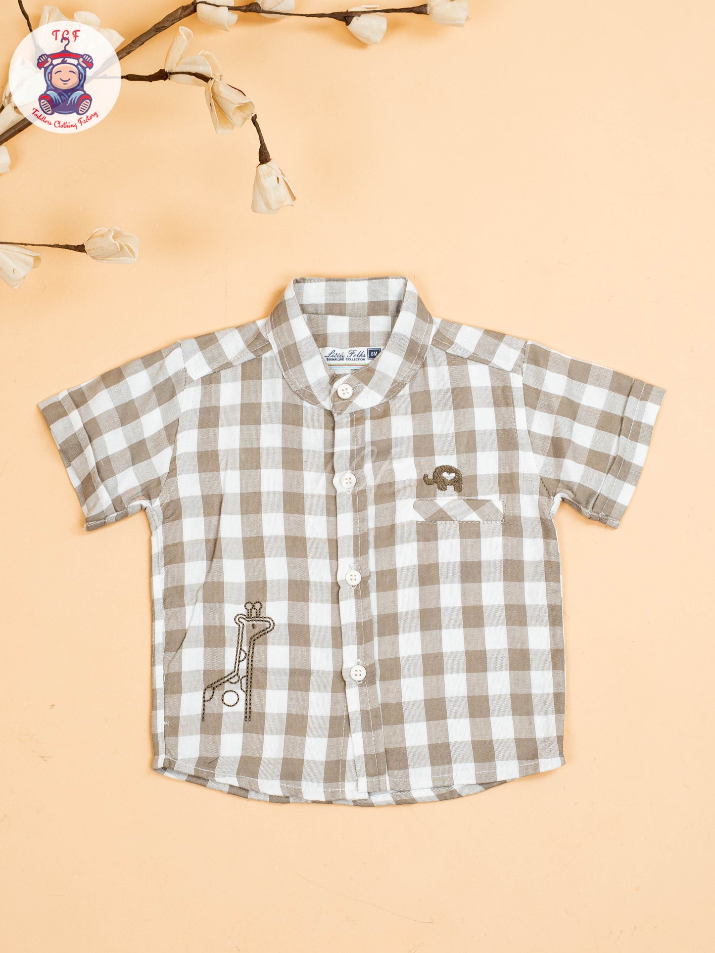 Grey & Beige - Boys Checks Printed Shirts & Shorts