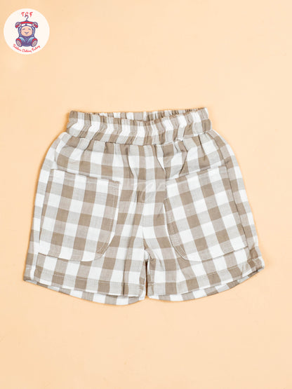 Grey & Beige - Boys Checks Printed Shirts & Shorts
