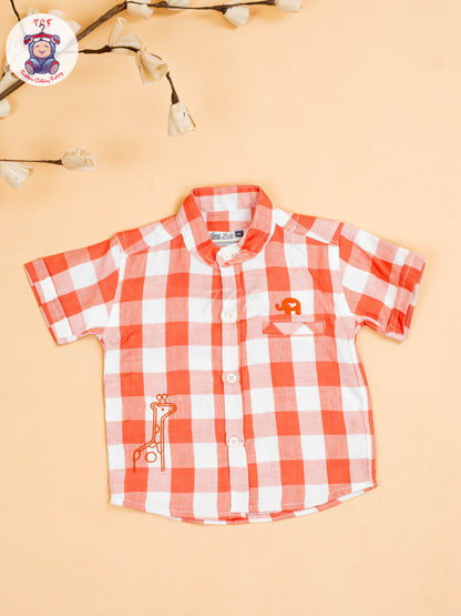 Rust & White - Boys Checks Printed Shirts & Shorts