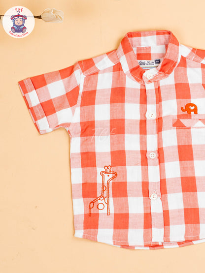 Rust & White - Boys Checks Printed Shirts & Shorts