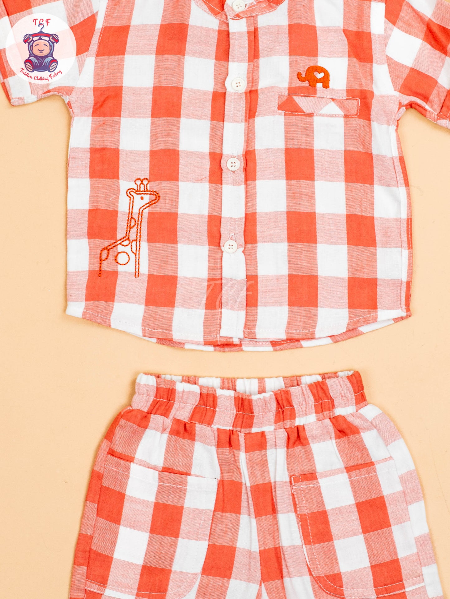 Rust & White - Boys Checks Printed Shirts & Shorts