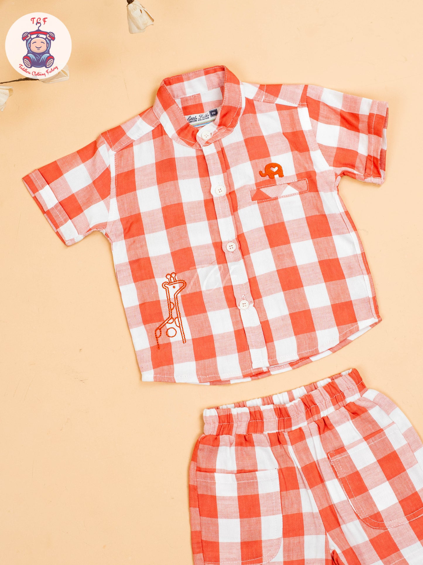 Rust & White - Boys Checks Printed Shirts & Shorts