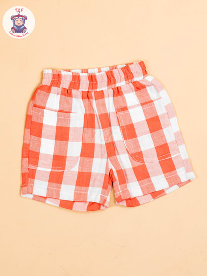 Rust & White - Boys Checks Printed Shirts & Shorts