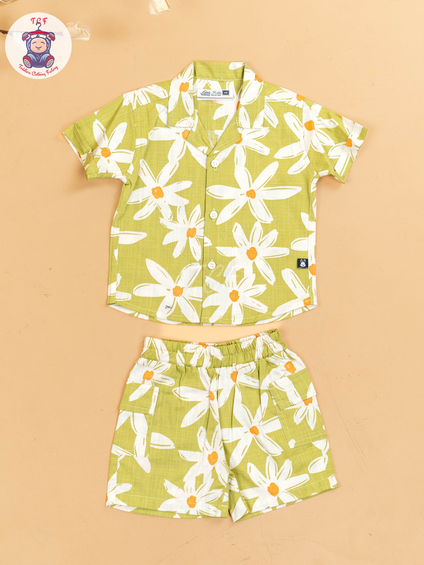 Light Green & White - Boys Floral Printed Shirts & Shorts