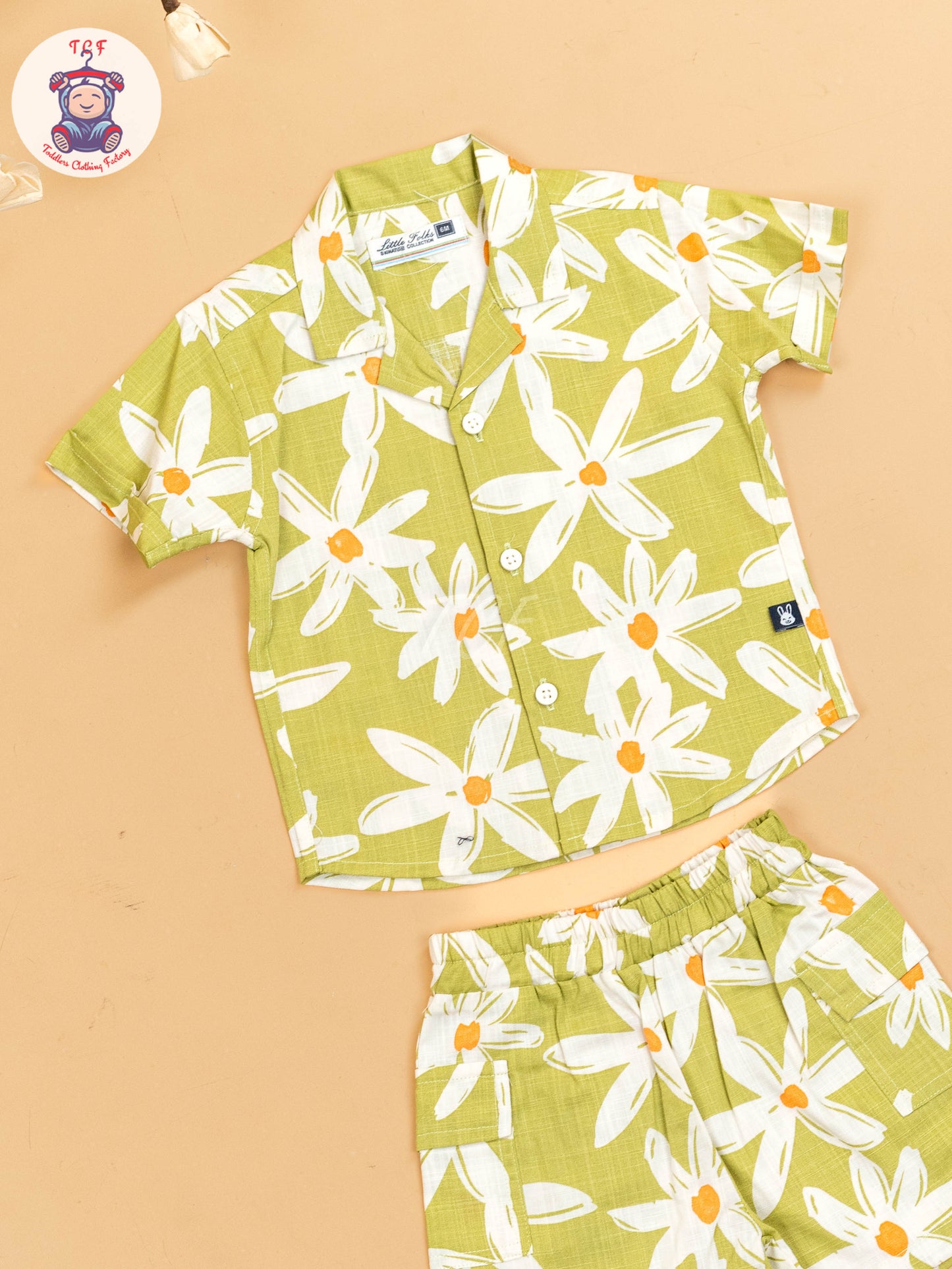 Light Green & White - Boys Floral Printed Shirts & Shorts
