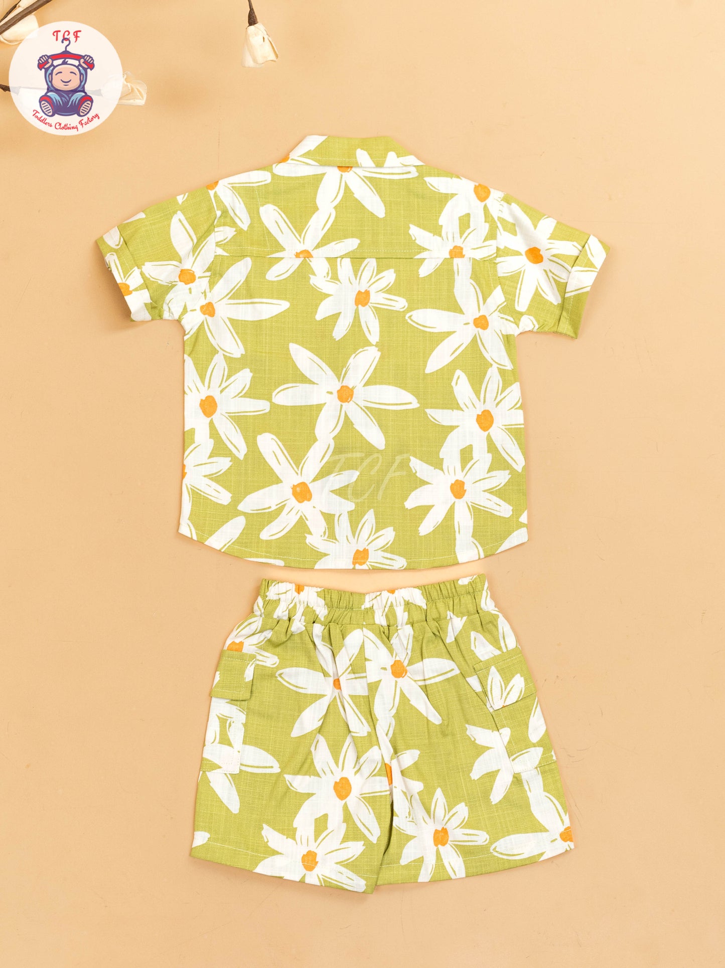 Light Green & White - Boys Floral Printed Shirts & Shorts