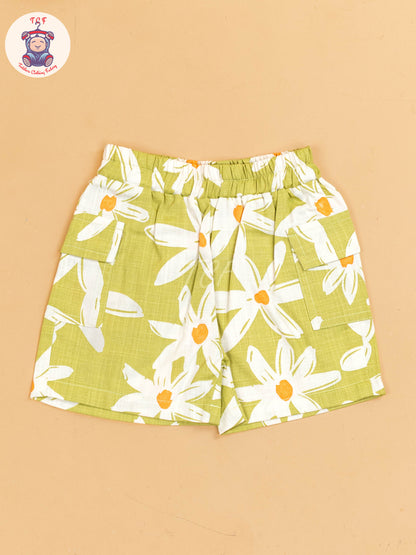 Light Green & White - Boys Floral Printed Shirts & Shorts