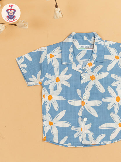 Blue & White - Boys Floral Printed Shirts & Shorts